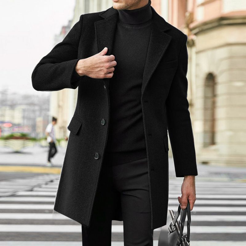 Mænd Lang Trench Coat Stand Krave Uldjakke