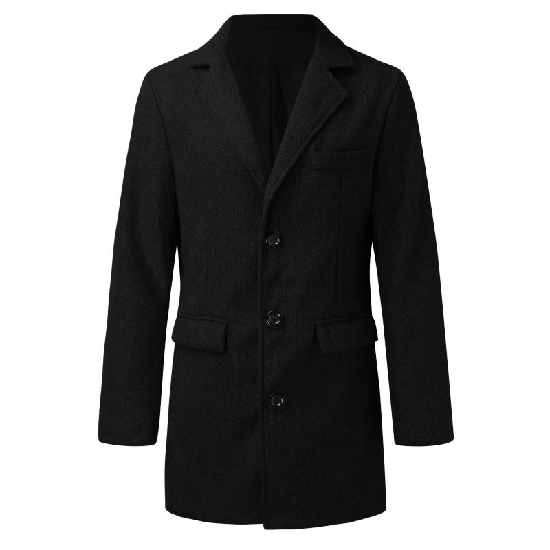 Mænd Lang Trench Coat Stand Krave Uldjakke