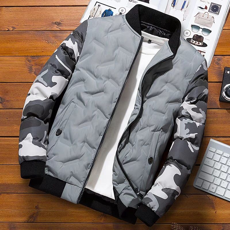 Mænds Bomuldsjakke Camouflage Baseball Trend Kort Printet Casual