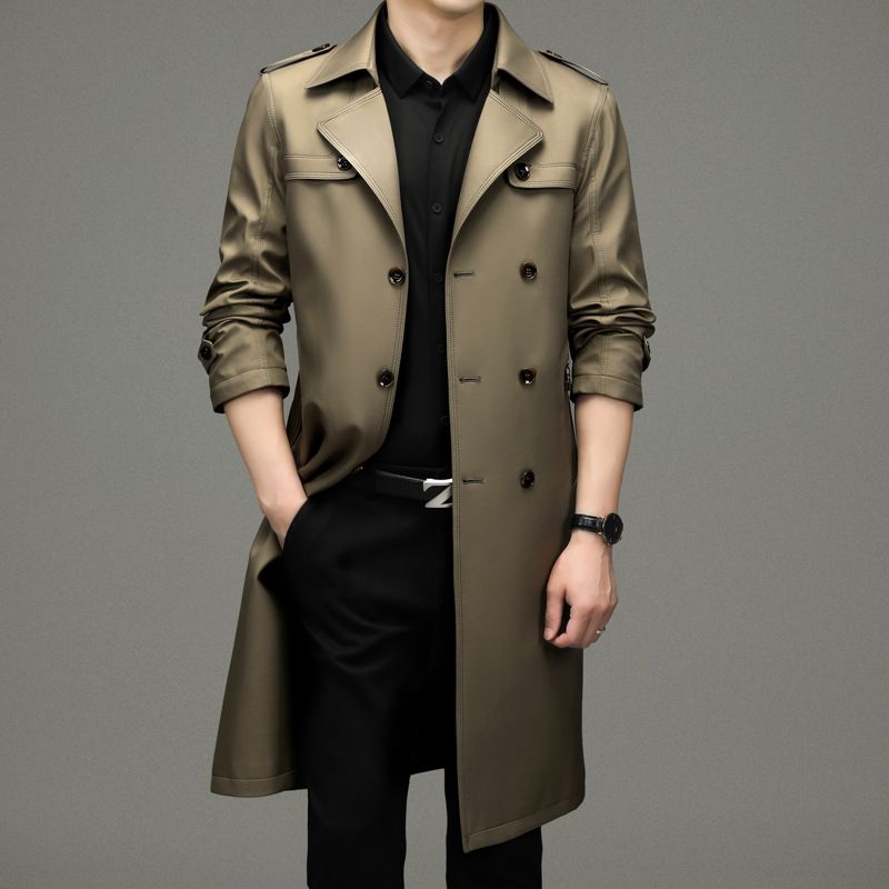 Mænds Lang Trenchcoat Løs Business Casual Dobbeltradet Trend