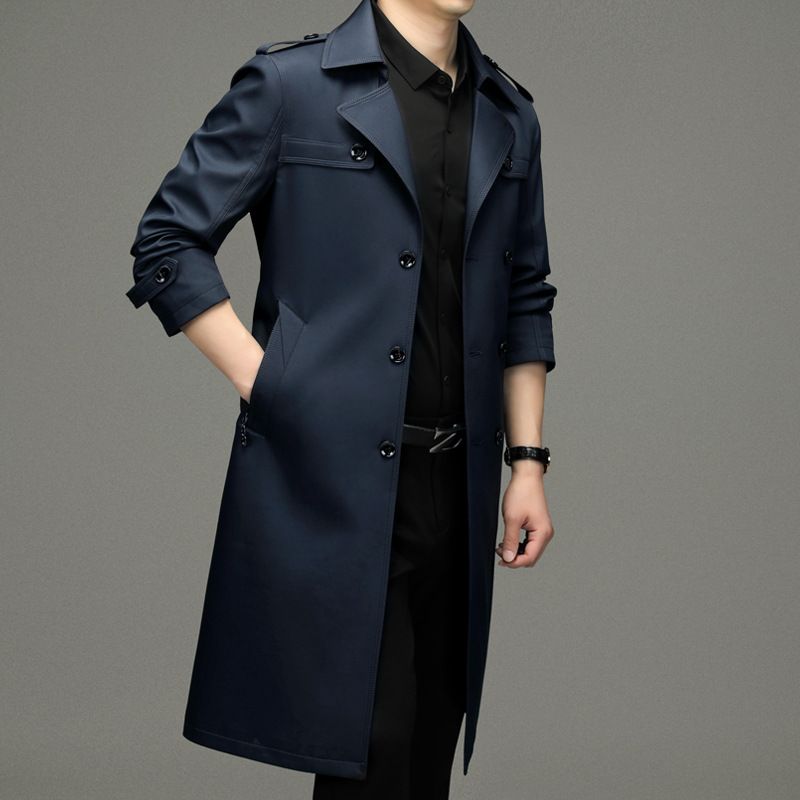 Mænds Lang Trenchcoat Løs Business Casual Dobbeltradet Trend