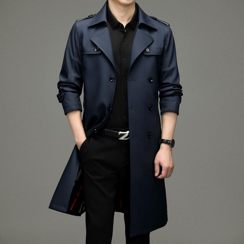 Mænds Lang Trenchcoat Løs Business Casual Dobbeltradet Trend