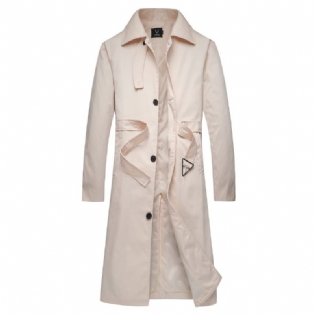 Mænds Mellemlang Trenchcoat Ensfarvet Reversfrakke Trend