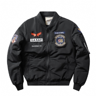 Mænds Slank Standkravejakke Vintage Broderet Bomuldsjakke