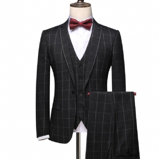 Mænds Tredelt Jakkesæt Slank Business Casual Kjole Plaid