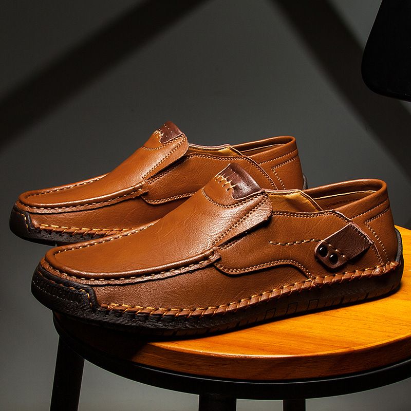 Mænds Udendørs Fritidssko Slip-on Flade Håndlavede Kjole Sko Forår Lav Top Stor Størrelse Brød Læder