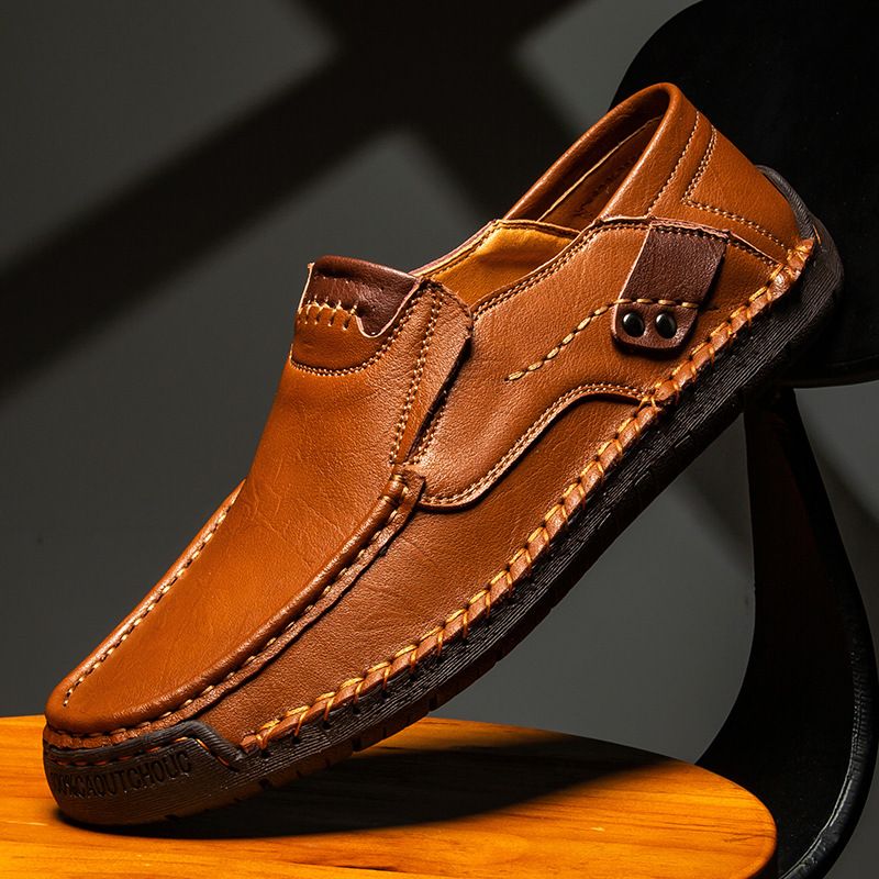 Mænds Udendørs Fritidssko Slip-on Flade Håndlavede Kjole Sko Forår Lav Top Stor Størrelse Brød Læder