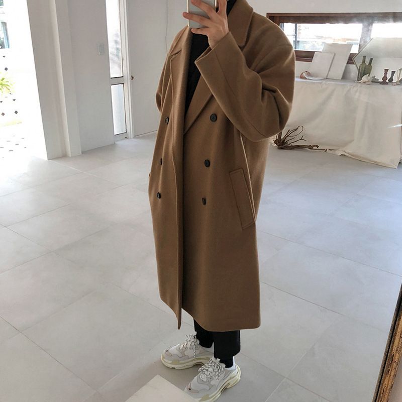 Mellemlang Windbreaker Herre Fortykket Trendy Ulden Frakke Løs Afslappet