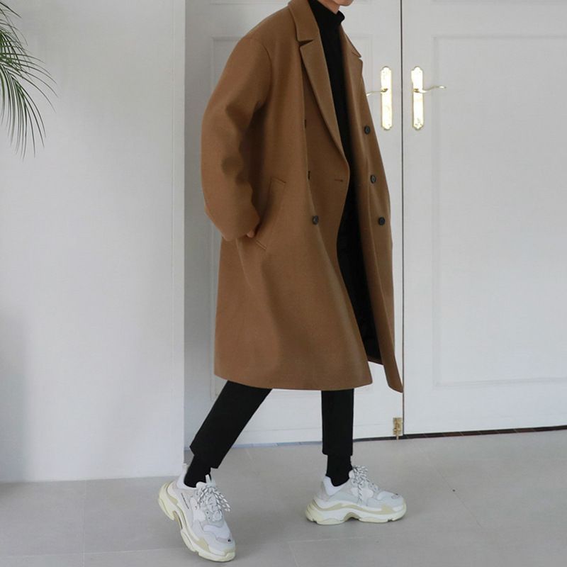 Mellemlang Windbreaker Herre Fortykket Trendy Ulden Frakke Løs Afslappet
