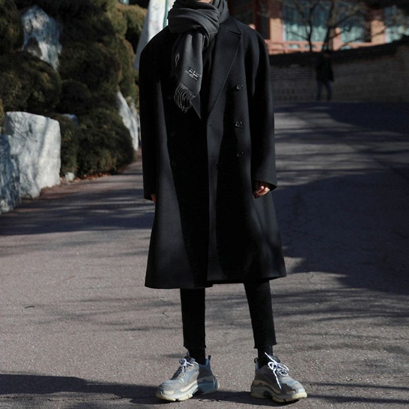 Mellemlang Windbreaker Herre Fortykket Trendy Ulden Frakke Løs Afslappet