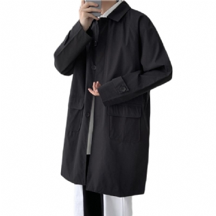 Mellemlang Windbreaker-jakke Løs Trendy Afslappet Jakke Til Mænd Ensfarvet
