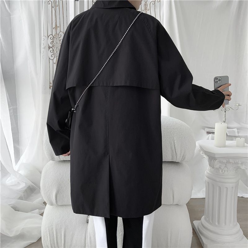 Mellemlang Windbreaker-jakke Løs Trendy Afslappet Jakke Til Mænd Ensfarvet