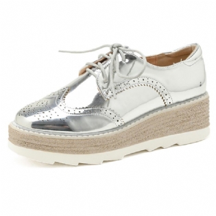 Mode Brogues Graveret Kjole Sko Snøre-up Platform Sko Wedge Flats Casual Sko