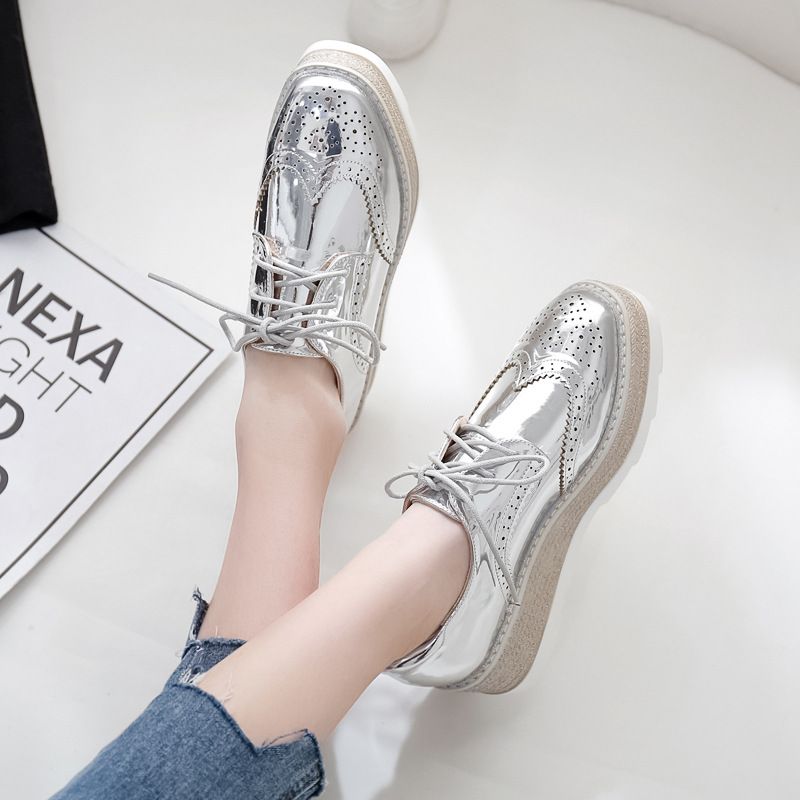 Mode Brogues Graveret Kjole Sko Snøre-up Platform Sko Wedge Flats Casual Sko