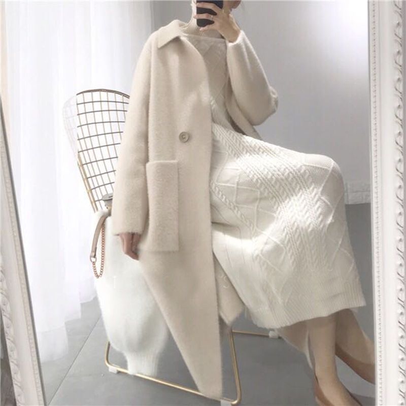 Ny Dame Top Frakke Mellemlang High-end Sweater Cardigan Løs Trendy