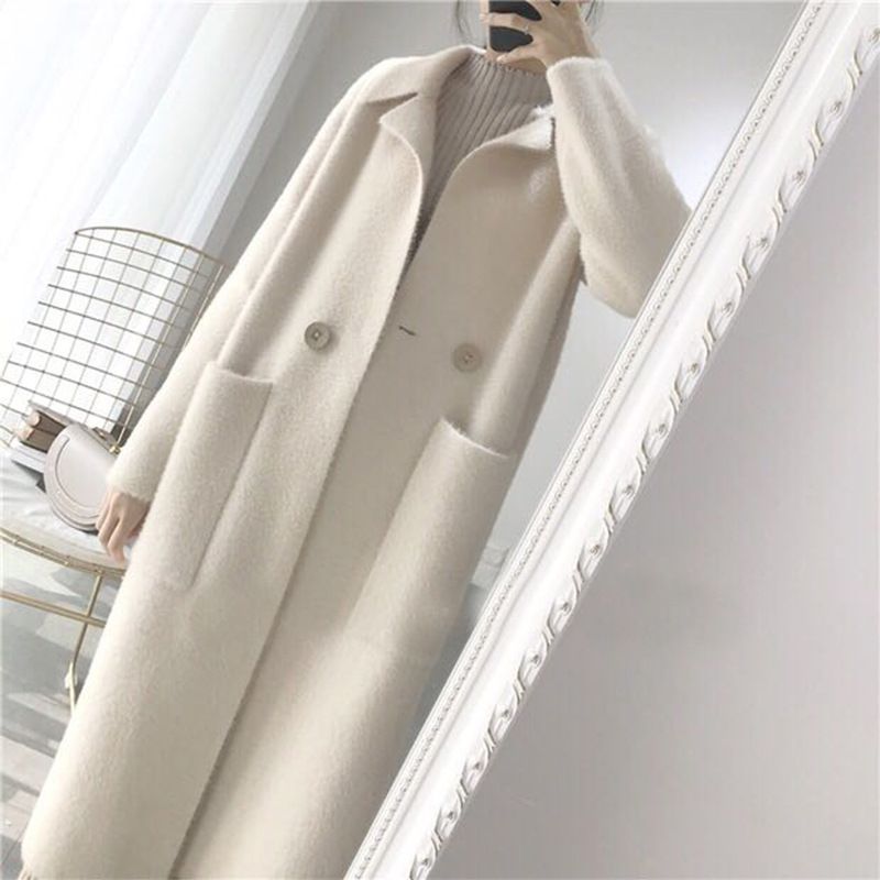 Ny Dame Top Frakke Mellemlang High-end Sweater Cardigan Løs Trendy