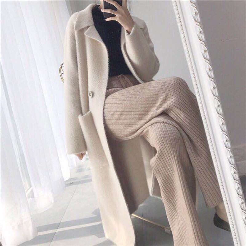Ny Dame Top Frakke Mellemlang High-end Sweater Cardigan Løs Trendy