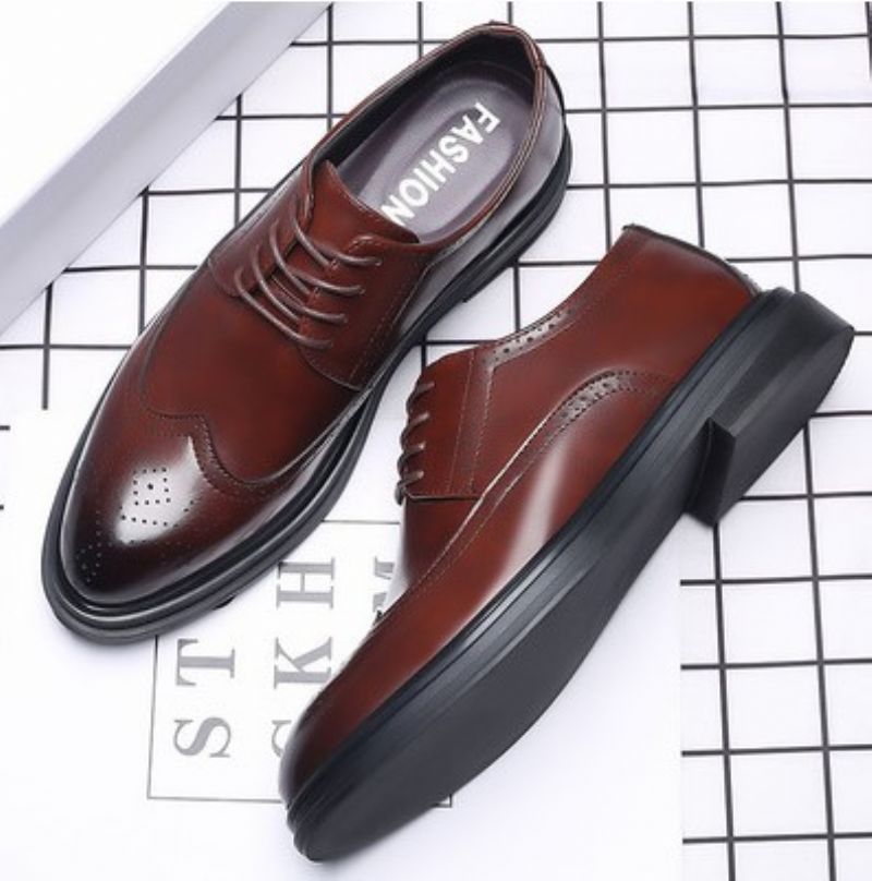 Nye Brogue-sko Til Mænd Formel Kjole Sko Business Casual Snøresko Herre Åndbare Forhøjende Bryllupssko