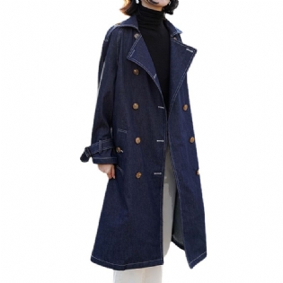 Retro Denim Trenchcoat Til Kvinder 2023 Lang Frakke Trend