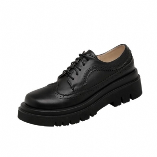 Retro Farve Matchende Broken Flower Tyk Sål Dyb Mund Dame Brogue Sko Flade Sko
