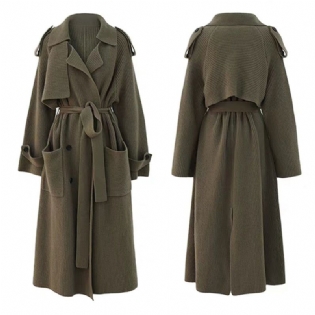 Retro Lang Strikket Cardigan Damefrakke Efterår Og Vinter