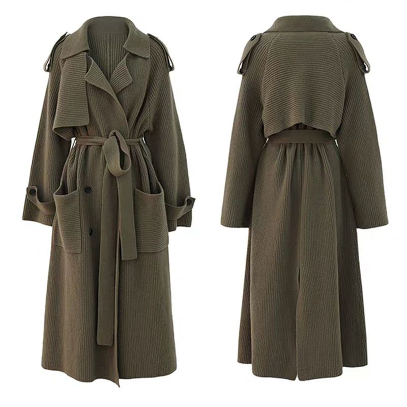 Retro Lang Strikket Cardigan Damefrakke Efterår Og Vinter