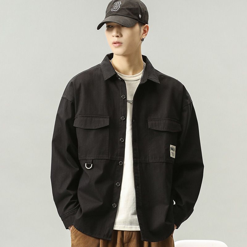 Retro Workwear Herrejakke 2023 Forår Og Efterår Modejakke Løs Casual