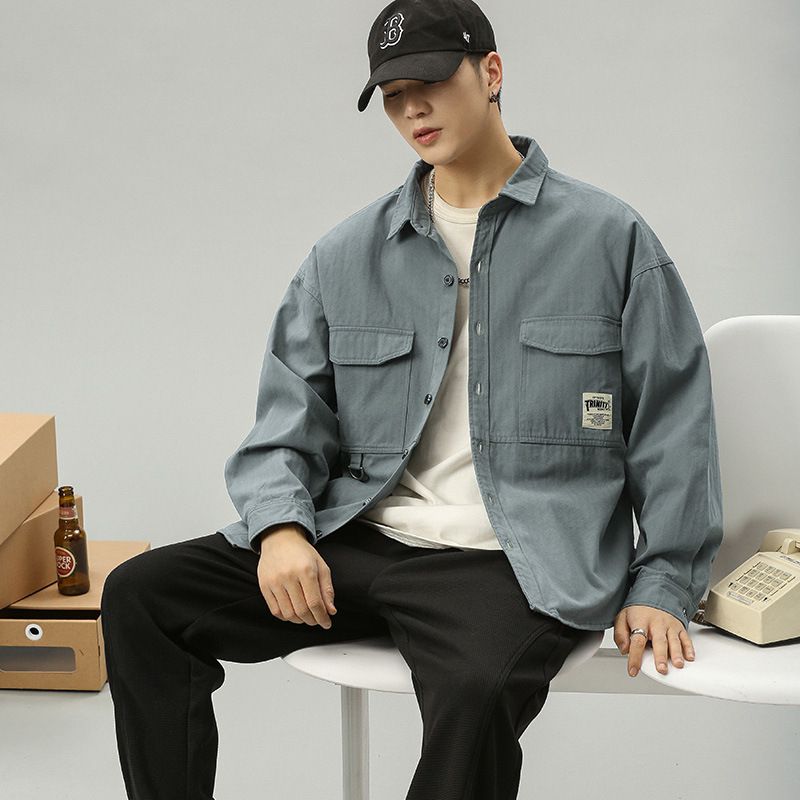 Retro Workwear Herrejakke 2023 Forår Og Efterår Modejakke Løs Casual