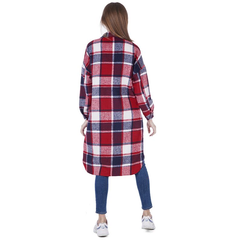 Reversfrakke Sideslids Slim Fit Lang Ternet Uldenfrakke Til Damer