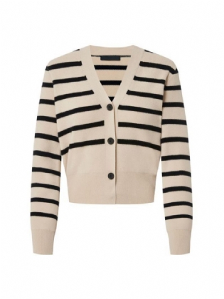 Sort Og Hvid Stribet Strik Cardigan Dame 2023 Casual Kort