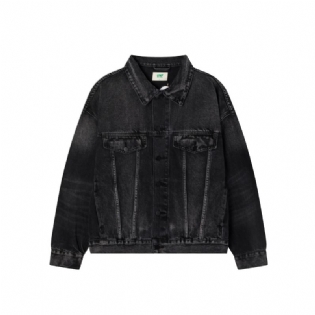 Trendy Afslappet Løs Kort Sort Denimjakke Til Mænd