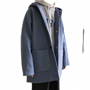 Uld Frakke Tyk Windbreaker Herre Lang Sektion Trendy Løs