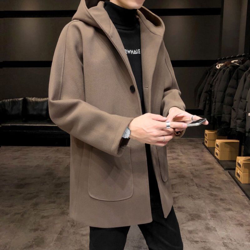 Uld Frakke Tyk Windbreaker Herre Lang Sektion Trendy Løs