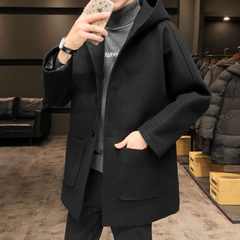 Uld Frakke Tyk Windbreaker Herre Lang Sektion Trendy Løs