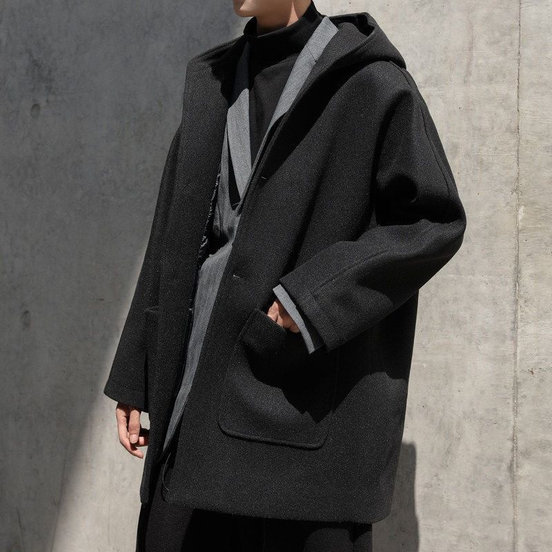 Uld Frakke Tyk Windbreaker Herre Lang Sektion Trendy Løs