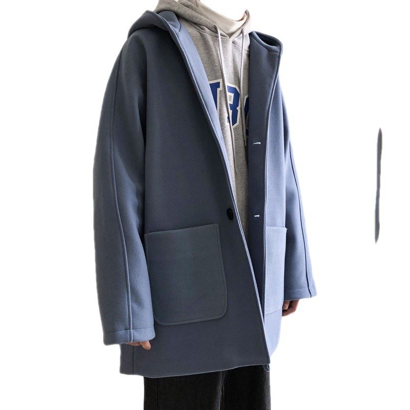 Uld Frakke Tyk Windbreaker Herre Lang Sektion Trendy Løs