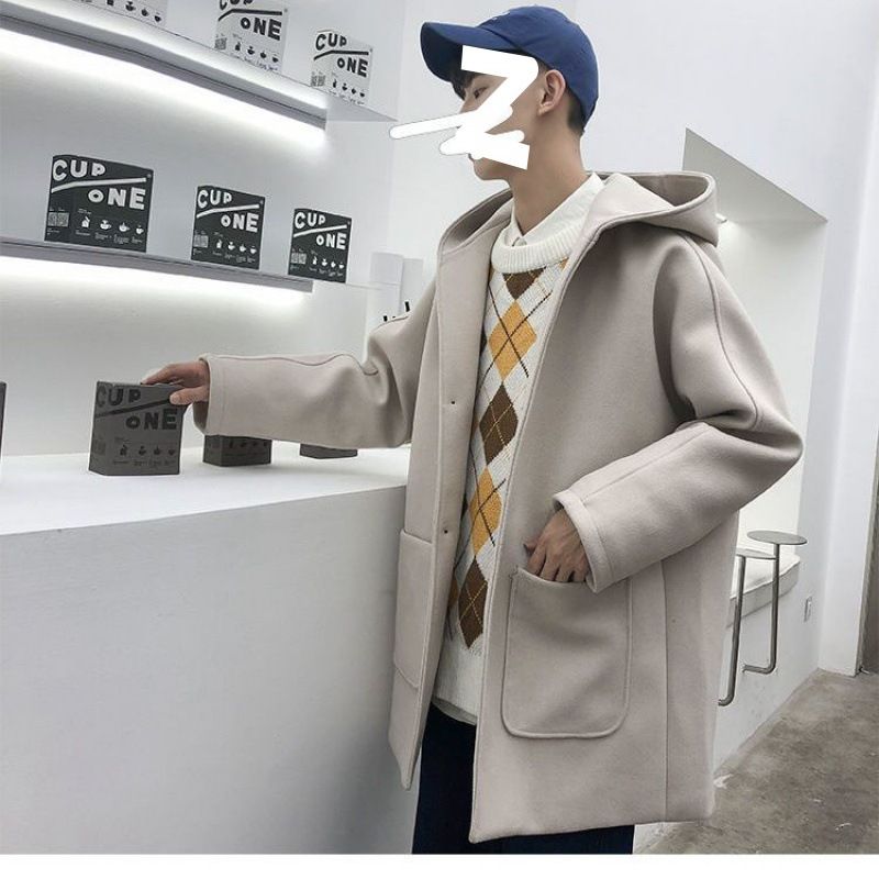 Uld Frakke Tyk Windbreaker Herre Lang Sektion Trendy Løs