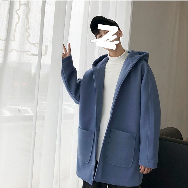 Uld Frakke Tyk Windbreaker Herre Lang Sektion Trendy Løs