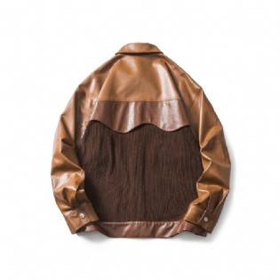 Vintage Læderjakke Mænd Loose Cropped Lapel Coat