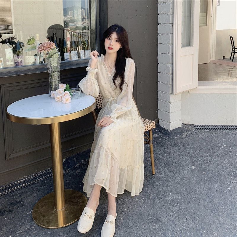 2023 Elegant Temperament Blomster Chiffon Kjole