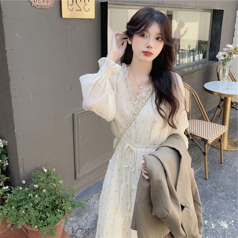 2023 Elegant Temperament Blomster Chiffon Kjole