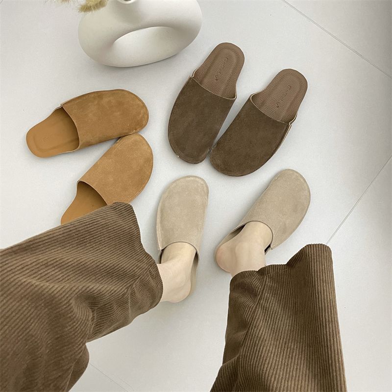 Ægte Bløde Læder Slip-on Sandaler Hjemmesko Kvinder 2023 Forår Og Sommer Nye Baotou Muller Borken Sko
