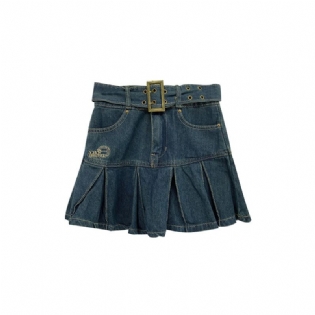 Dame Denim Nederdel Retro Højtaljet Plisseret