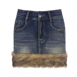 Denim Retro Blå Nederdel Dame 2023 Pakke Hip