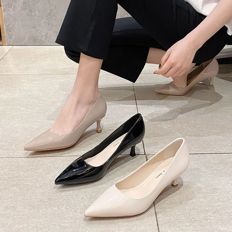 Ensfarvede Højhælede Sko Foråret Nye Spidse Stiletto Flade Sko Kvinder