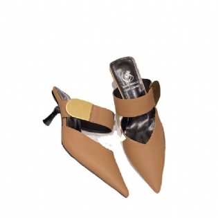 Fåreskind Muller Sko Hvid Baotou Stiletto Medium Heel Sko Damer 2023 Ny Efterår Spidstå Højhælede Sandaler