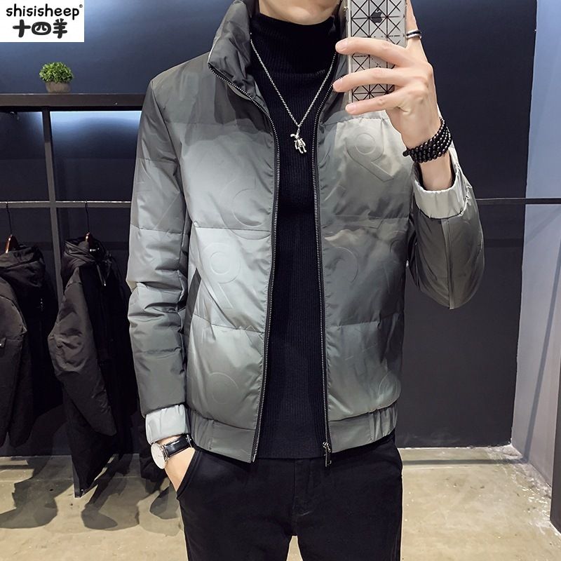 Herre Dunjakke Kort Trendy Smuk Let Tyk Jakke Gradient
