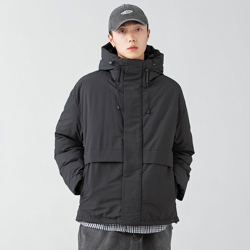 Mænds Dunjakke Ensfarvet Hætte Vandtæt 2023 Workwear Casual Warm Jacket