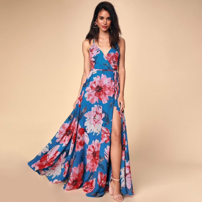 Mode Blomstret Camisole Kjole Stropper Slids Sexet