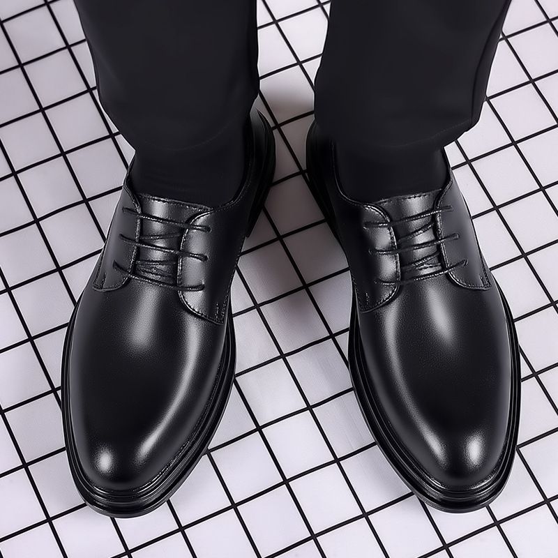 Nye Læder Herresko Blød Sål Business Casual Ungdomskjole Sko Snøre Trendy Sko Prægede Dating Køresko